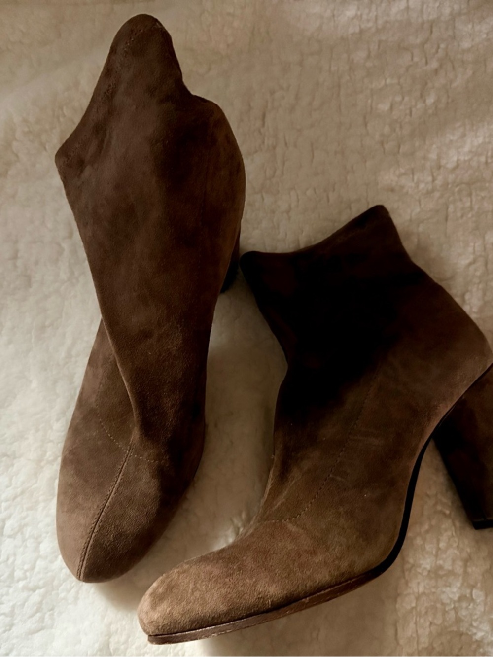 ANTONIO MELANI Brown Suede Ankle Booties with Block Heel